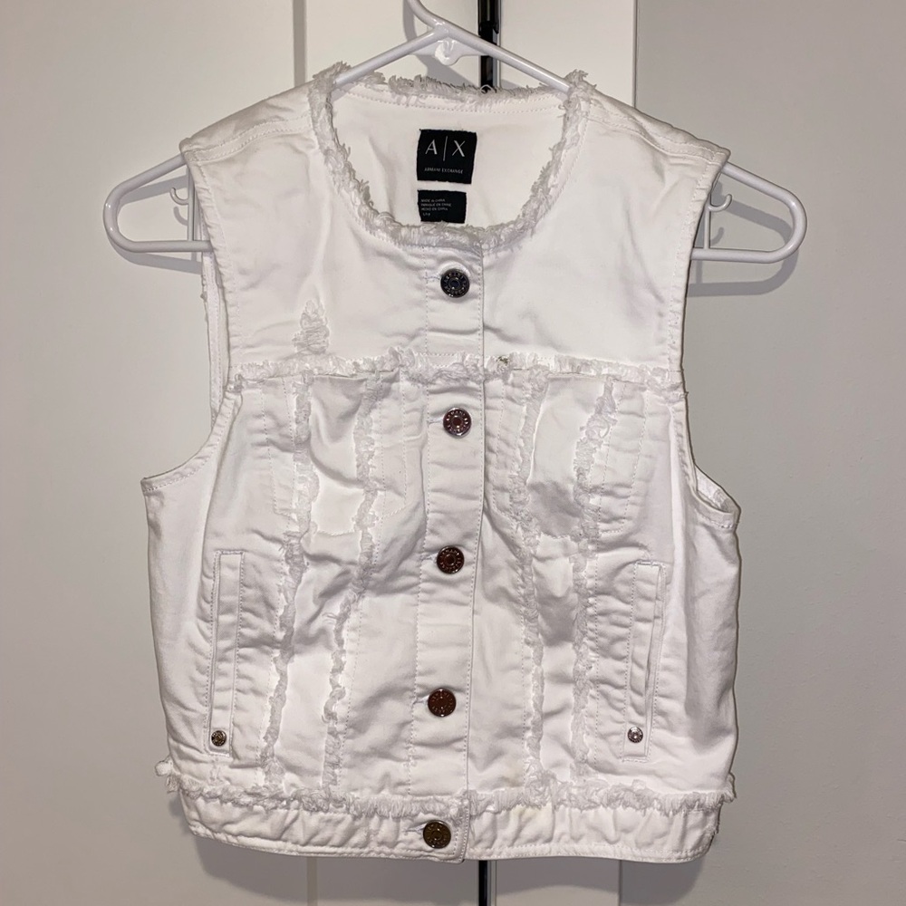 Armani Exchange white denim vest